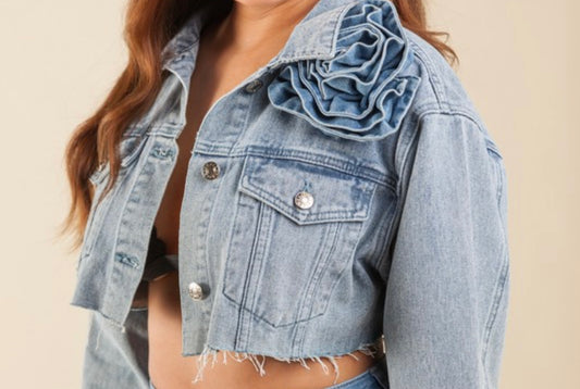 Blue Felicia Crop Denim Jacket