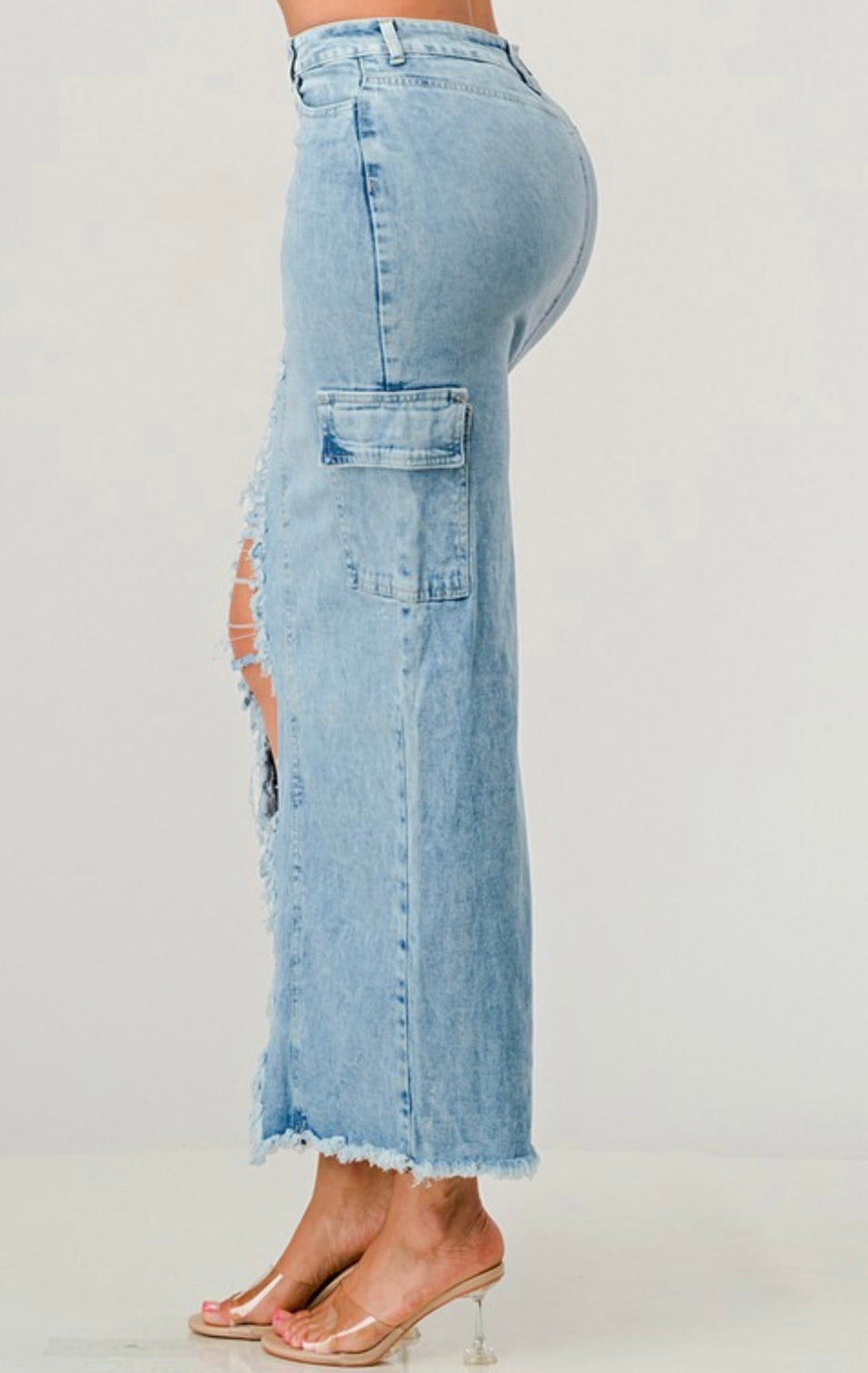 Freya Distressed Cargo Jean Skirt