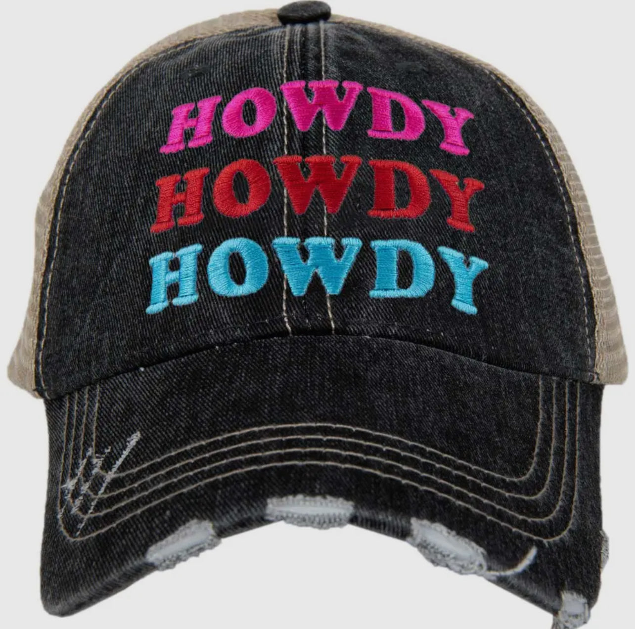 Howdy black distressed cap