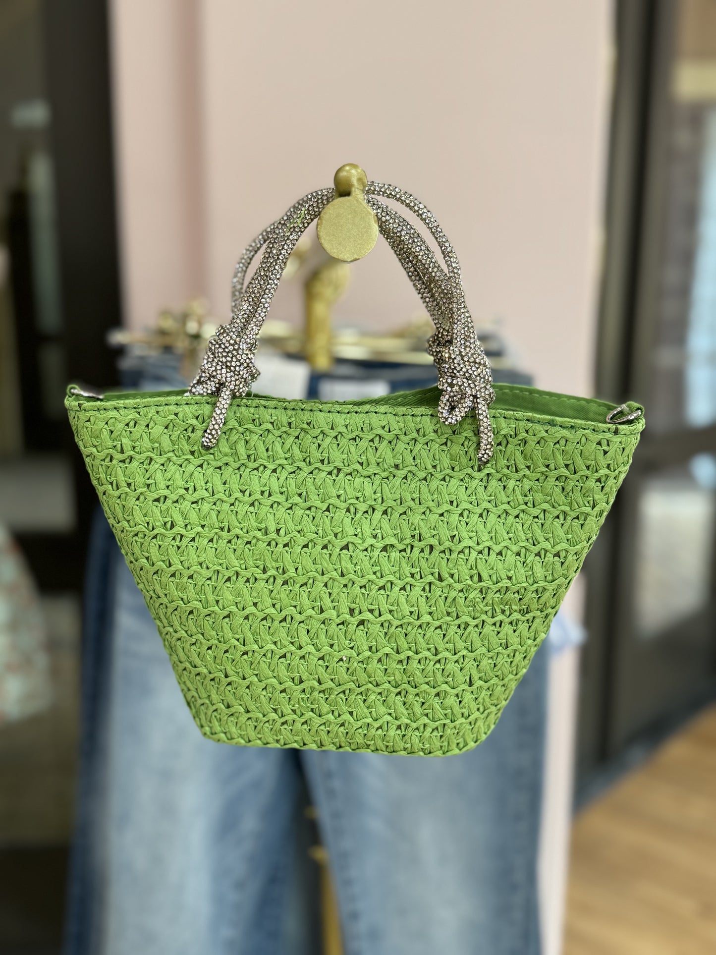 Crystal Mini Straw Tote